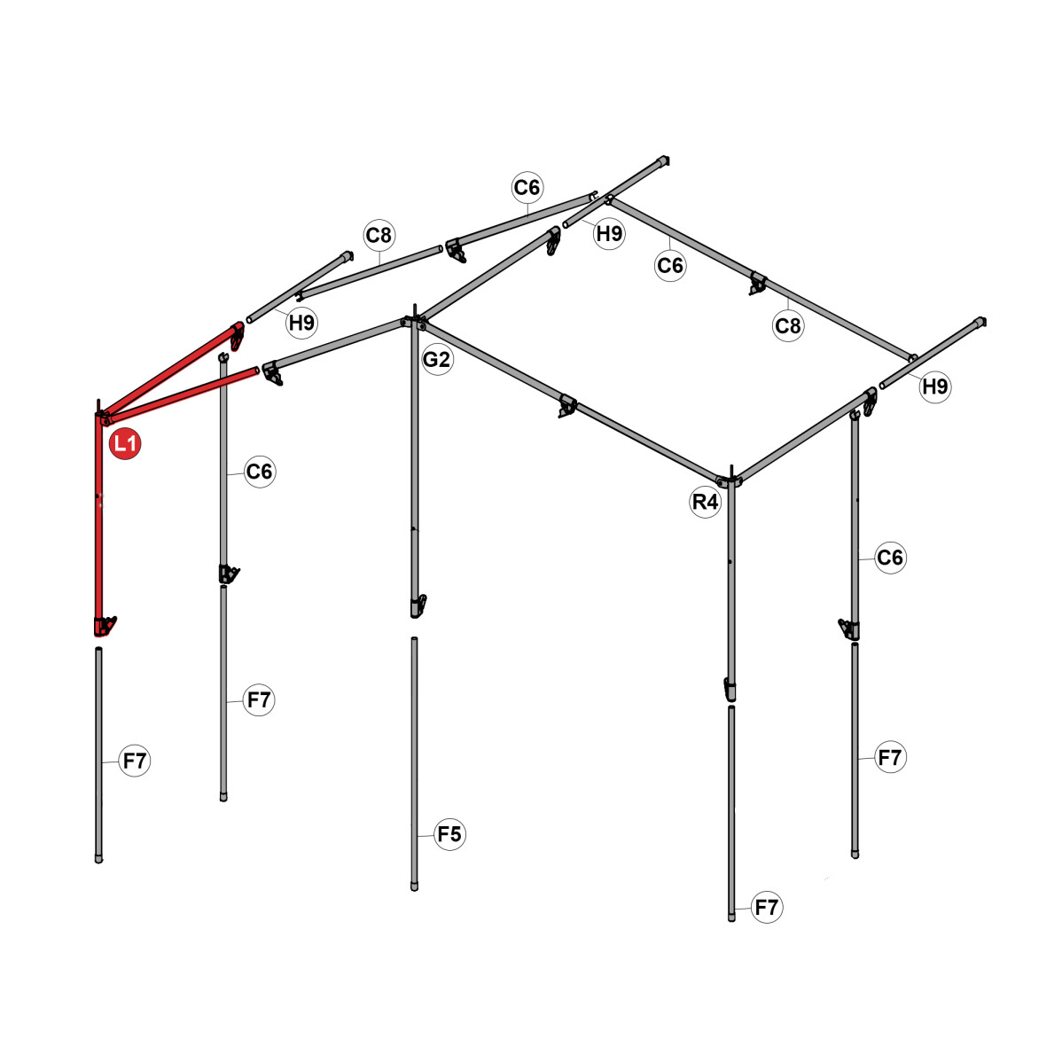 Ersatzgestänge Premium Anbauzelt Economy Stange 1